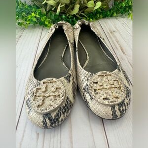 Tory Burch Snake Print Leather Flats Size 7.5